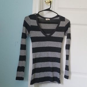 Semi-sheer skin tight gray striped shirt